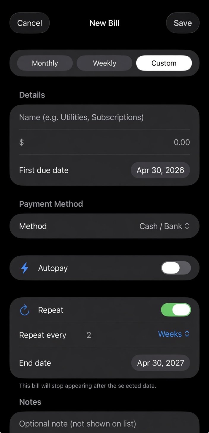 Add a new bill