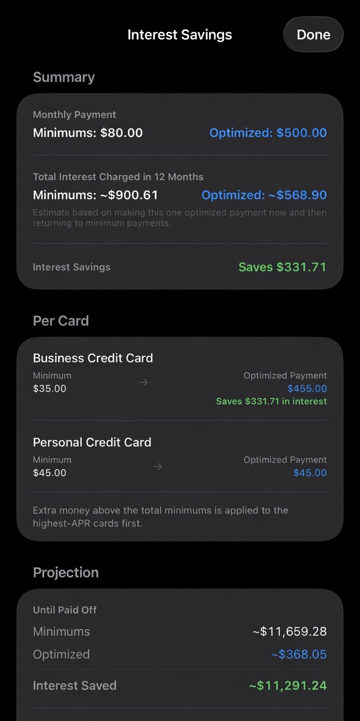 Interest savings projection