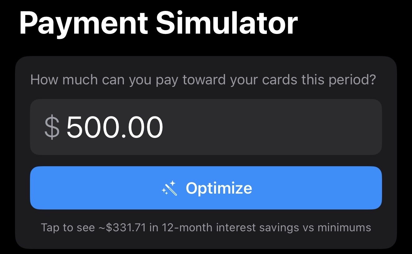 Payment simulator input